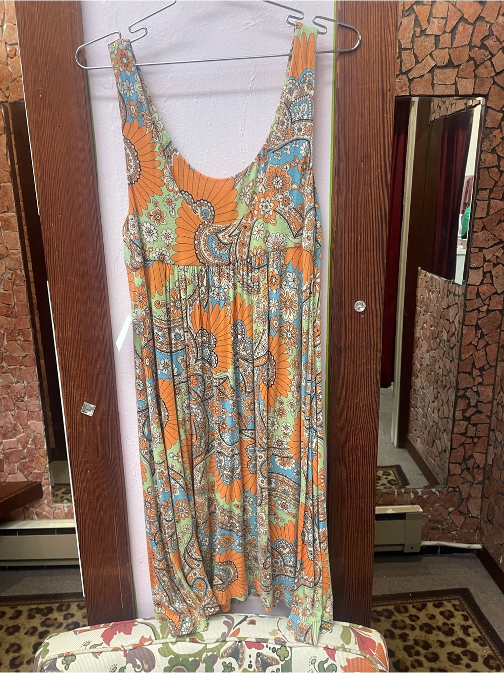 Betsey Johnson Orange and Aqua Floral Paisley Maxi Dress - Picture 8 of 10
